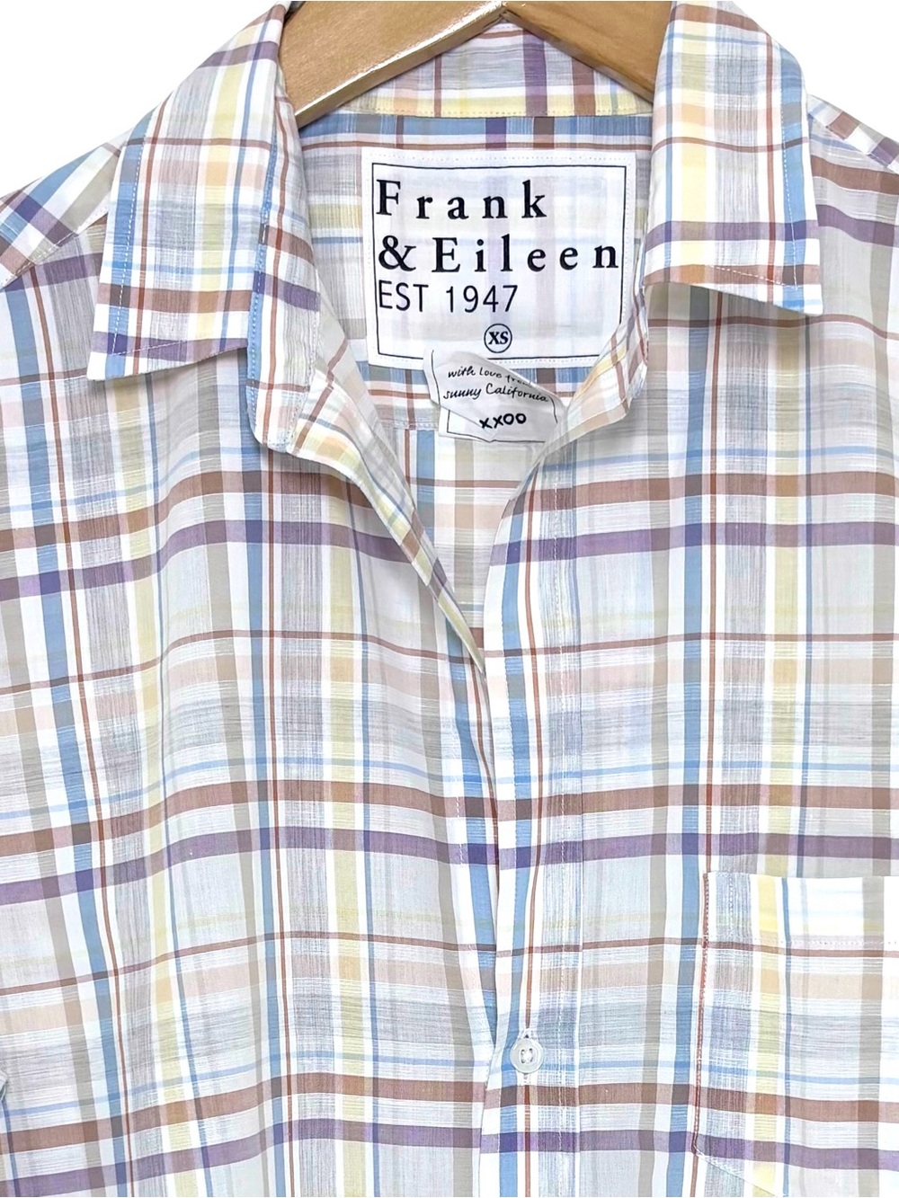 Frank & Eileen Eileen Plaid Cotton Linen Button Up Shirt XS Italian Fabric - Picture 4 of 10